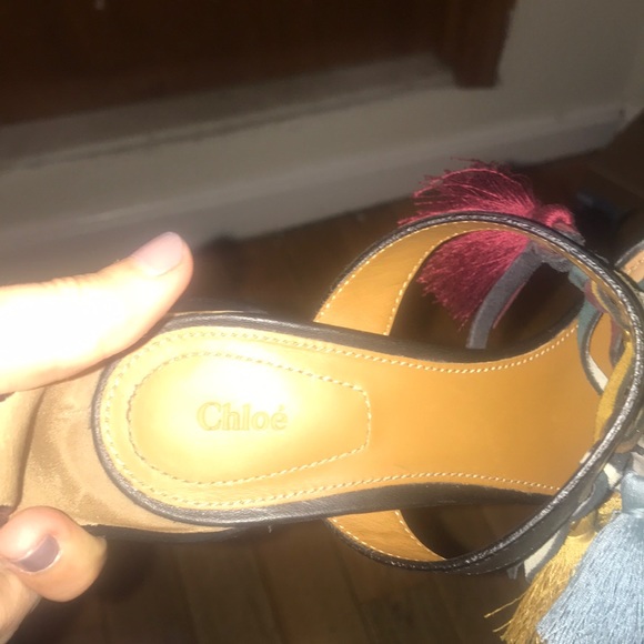 Chloé Tassel Fringe Leather Sandals - Picture 7 of 8